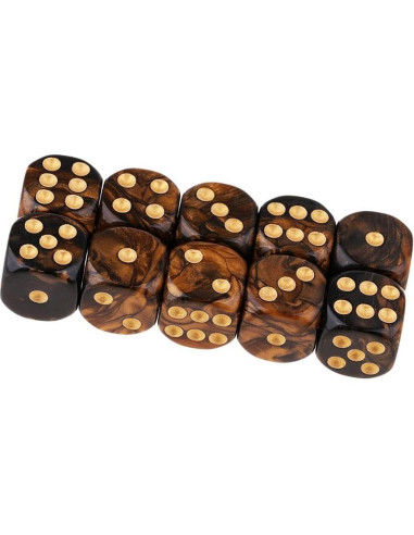 10 Dados Poliedricos D6 Acrílicos 16mm Negro Dorado