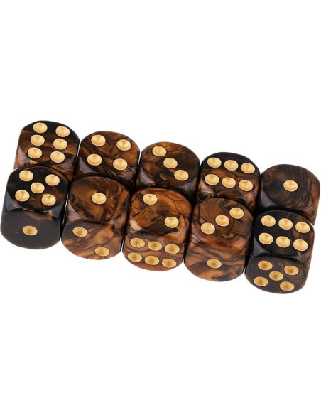 10 Dados Poliedricos D6 Acrílicos 16mm Negro Dorado