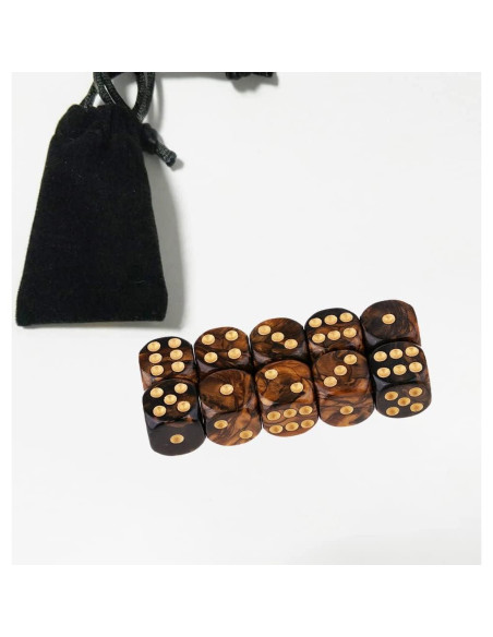 10 Dados Poliedricos D6 Acrílicos 16mm Negro Dorado