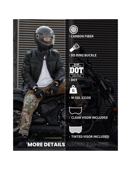 Casco de Moto ILM F611 Fibra de Carbono Ligero Talla L Casco de Moto ILM F611 Fibra de Carbono Ligero Talla L