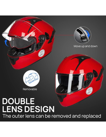 Casco de Moto ILM X9 Bluetooth Doble Visor Rojo Grande