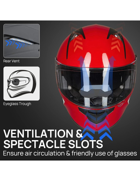 Casco de Moto ILM X9 Bluetooth Doble Visor Rojo Grande