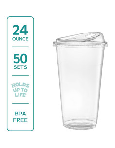 Vasos de Plástico Desechables GUSTO 24 oz con Tapas - 50 Unidades 2