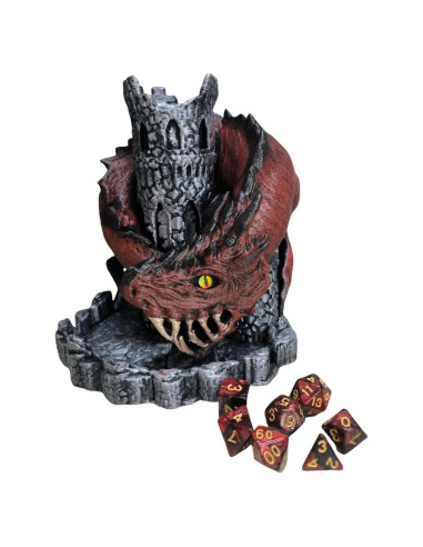 Torre de Dados D&D Dragón Rojo con 7 Dados Poliedricos