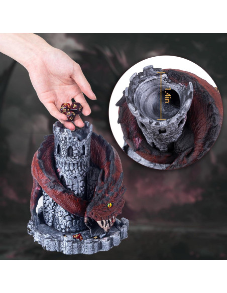 Torre de Dados D&D Dragón Rojo con 7 Dados Poliedricos