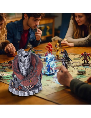 Torre de Dados D&D Dragón Rojo con 7 Dados Poliedricos