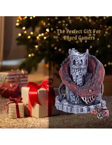 Torre de Dados D&D Dragón Rojo con 7 Dados Poliedricos