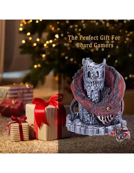 Torre de Dados D&D Dragón Rojo con 7 Dados Poliedricos