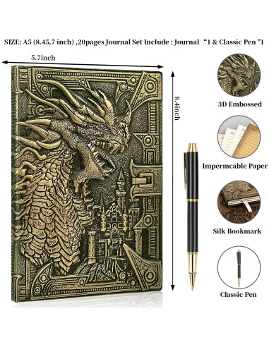 Cuaderno DND Dragón Bronce A5 con Bolígrafo y Funda