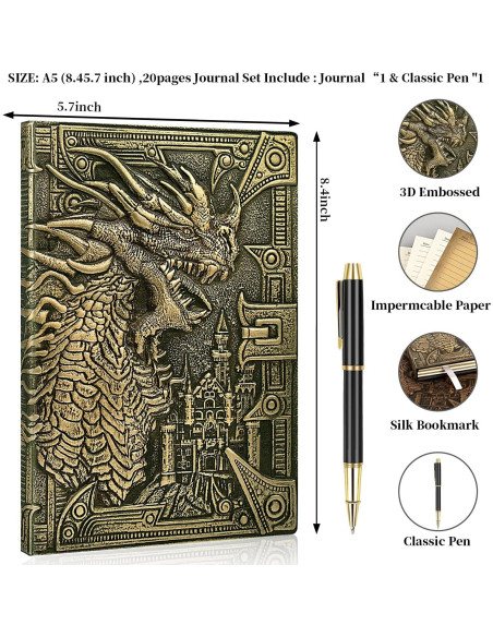 Cuaderno DND Dragón Bronce A5 con Bolígrafo y Funda