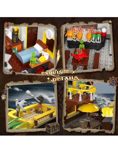 Juego de Construcción Barco Pirata INSOON 1854 Piezas LED