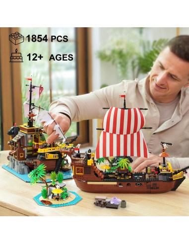 Juego de Construcción Barco Pirata INSOON 1854 Piezas LED