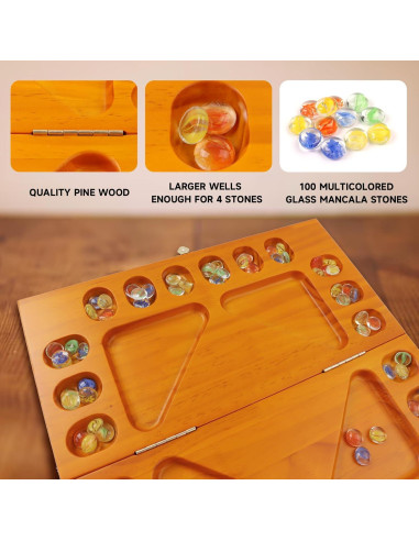 Juego de Mesa Mancala GSE Roble Plegable para 4 Jugadores