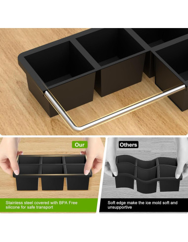 Bandeja de Hielo Grande Samuelworld 6 Cubos 5 Piezas con Tapa