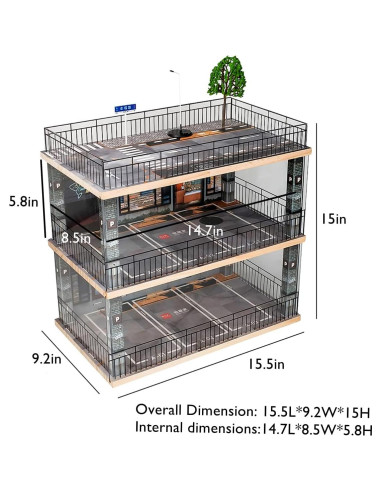 Vitrina Acrílica Kivcmds 1:24 Estacionamiento 3 Niveles