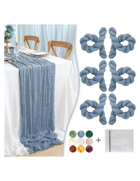 Caminito de Mesa Boho Azul Polvoriento 120" - 6 Piezas