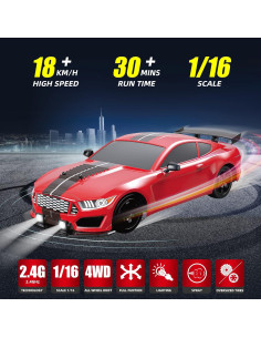 Coche RC Drift Sakeye 1:16 4WD Luces LED Batería Recargable 2