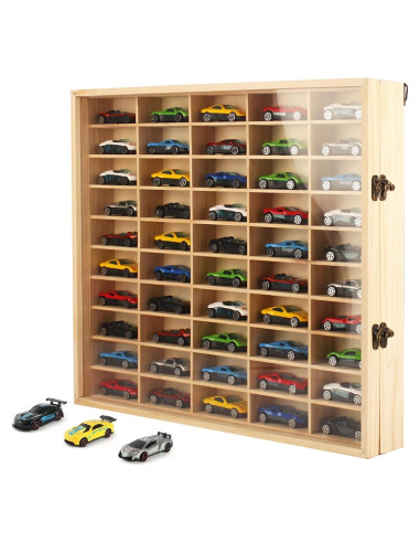 Caja de Exhibición de Madera para 50 Mini Autos 1:64