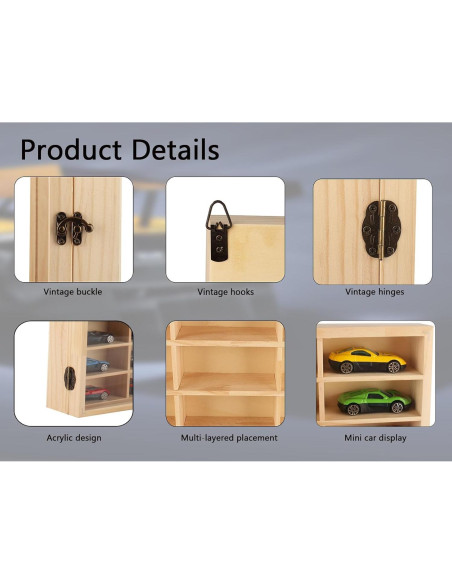 Caja de Exhibición de Madera para 50 Mini Autos 1:64