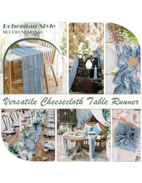 Caminito de Mesa Boho Azul Polvoriento 120" - 6 Piezas