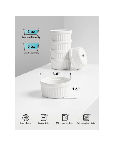Ramekins de Cerámica LE TAUCI 4 oz Juego de 6 Blanco