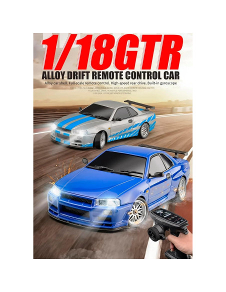 Coche RC Drift GTR R34 1:18 Moonzeamus Azul Coche RC Drift GTR R34 1:18 Moonzeamus Azul