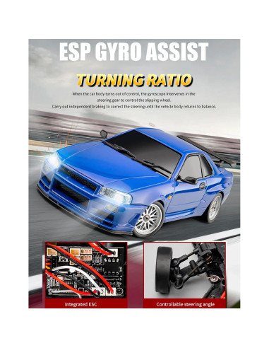 Coche RC Drift GTR R34 1:18 Moonzeamus Azul