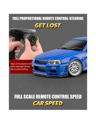 Coche RC Drift GTR R34 1:18 Moonzeamus Azul