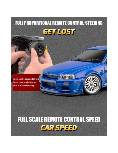 Coche RC Drift GTR R34 1:18 Moonzeamus Azul Coche RC Drift GTR R34 1:18 Moonzeamus Azul