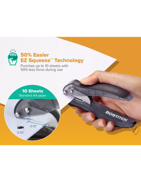 Perforadora Bostitch EZ Squeeze 1 Agujero - Paquete de 3, 10 Hojas