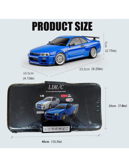 Coche RC Drift GTR R34 1:18 Moonzeamus Azul Coche RC Drift GTR R34 1:18 Moonzeamus Azul