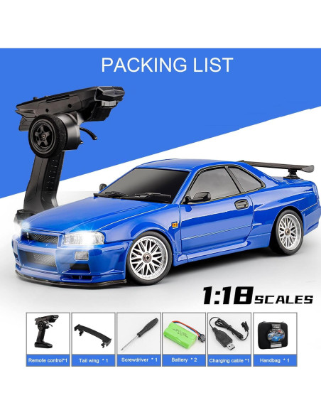 Coche RC Drift GTR R34 1:18 Moonzeamus Azul Coche RC Drift GTR R34 1:18 Moonzeamus Azul