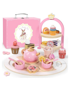 Juego de Té de Madera iAOVUEBY para Niñas 2-5 Años