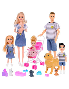 Juego de Muñecas Familiar Dollbie con Cochecito - 6 Piezas