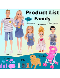 Juego de Muñecas Familiar Dollbie con Cochecito - 6 Piezas 2