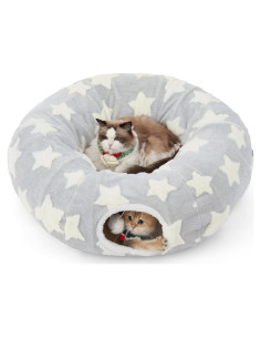 Cama túnel para gatos Lesure gris 2 en 1 con cojín