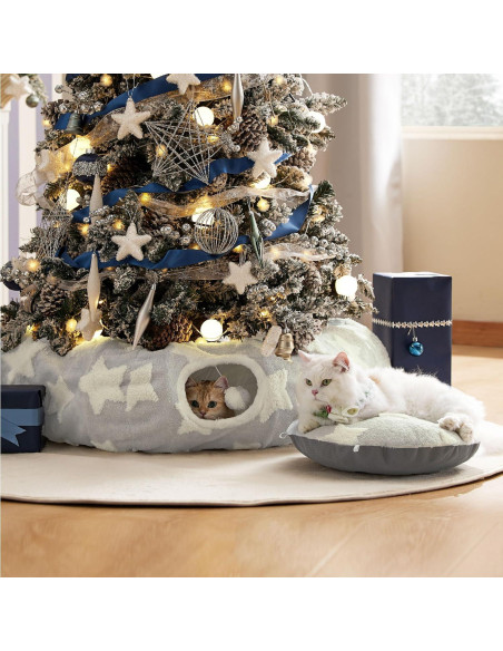 Cama túnel para gatos Lesure gris 2 en 1 con cojín Cama túnel para gatos Lesure gris 2 en 1 con cojín