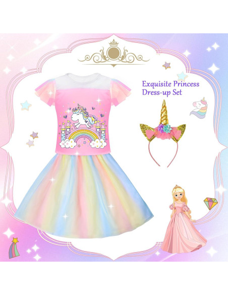 Vestido de Princesa Tlooe para Niña 3 a 8 Años Rosa Vestido de Princesa Tlooe para Niña 3 a 8 Años Rosa