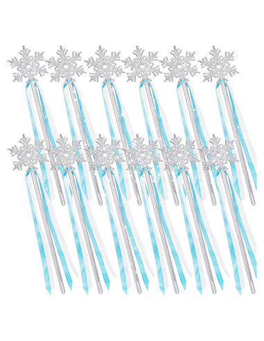 12 Varitas de Copo de Nieve Plateadas para Disfraz de Princesa