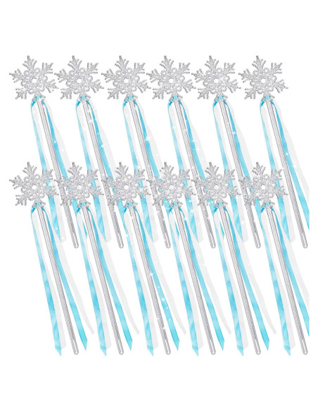 12 Varitas de Copo de Nieve Plateadas para Disfraz de Princesa