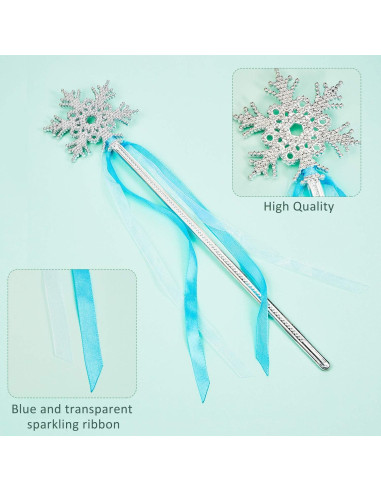 12 Varitas de Copo de Nieve Plateadas para Disfraz de Princesa