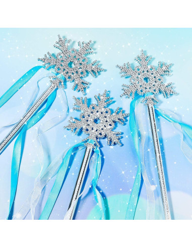 12 Varitas de Copo de Nieve Plateadas para Disfraz de Princesa