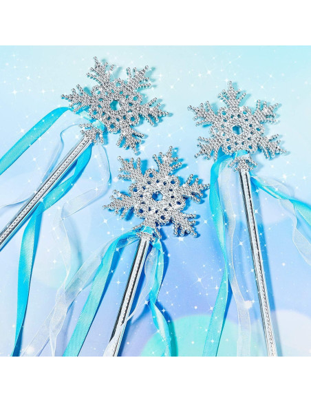 12 Varitas de Copo de Nieve Plateadas para Disfraz de Princesa
