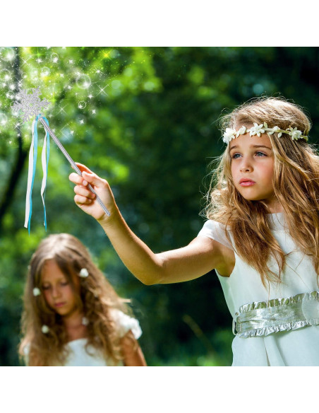 12 Varitas de Copo de Nieve Plateadas para Disfraz de Princesa