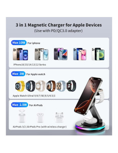 Soporte de Carga Inalámbrica 3 en 1 Mag-Safe Negro para Apple 2