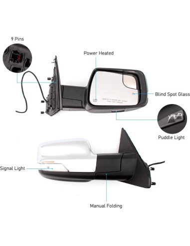 Espejo de Puerta Dodge Ram 2018-2021 HIGHTO Cromo Manual RH
