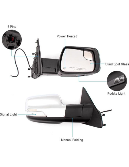 Espejo de Puerta Dodge Ram 2018-2021 HIGHTO Cromo Manual RH