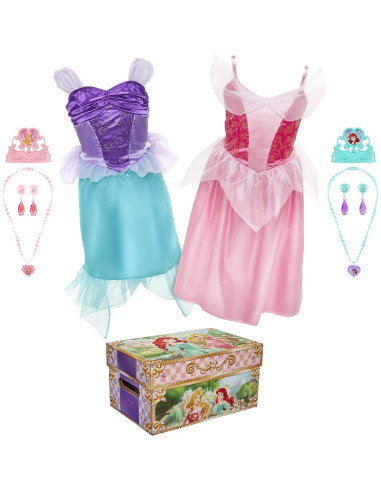 Baúl de Disfraces Disney Ariel y Aurora 11 Piezas