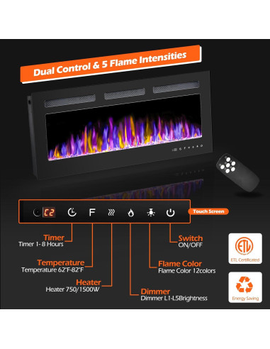 Chimenea Eléctrica Betelnut 36" Montada Pared 750/1500W