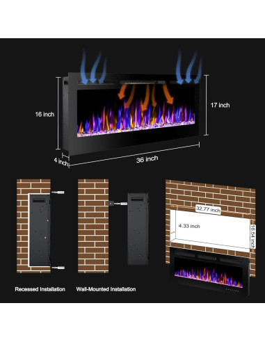 Chimenea Eléctrica Betelnut 36" Montada Pared 750/1500W